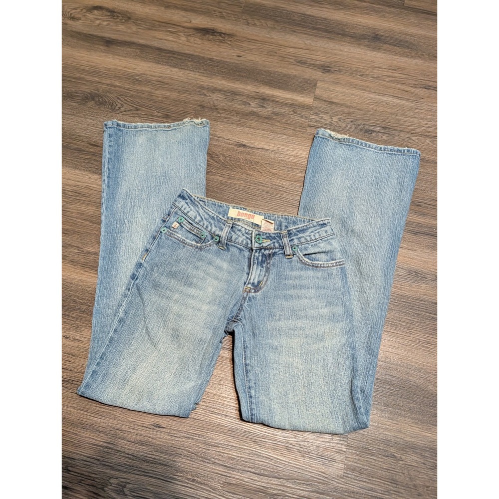 Bongo Vintage Y2K Low Rise Flare Jeans Light Wash Blue Size 0 Distressed Hem
